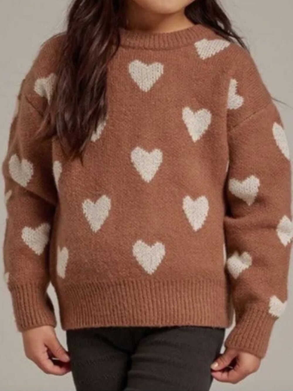 Rylee + Cru Girls Sweater Brown and Beige Hearts Size 6/7